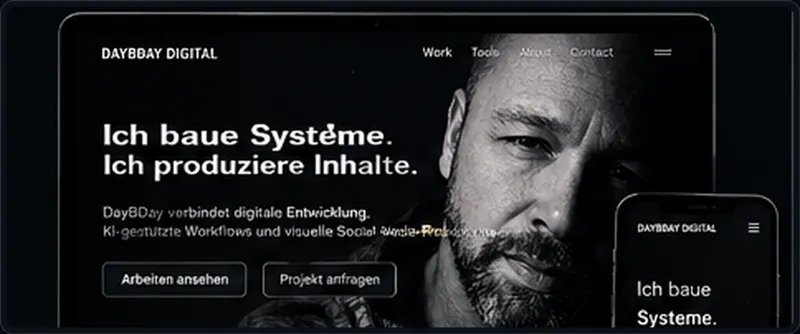 Konzeptansicht der DayBDay Digital Web Experience auf Desktop und Mobilgerät