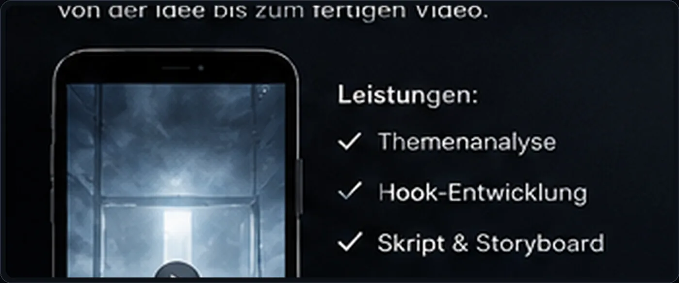 Übersicht einer vollständigen Shortform-Produktion mit Smartphone-Vorschau und Leistungen